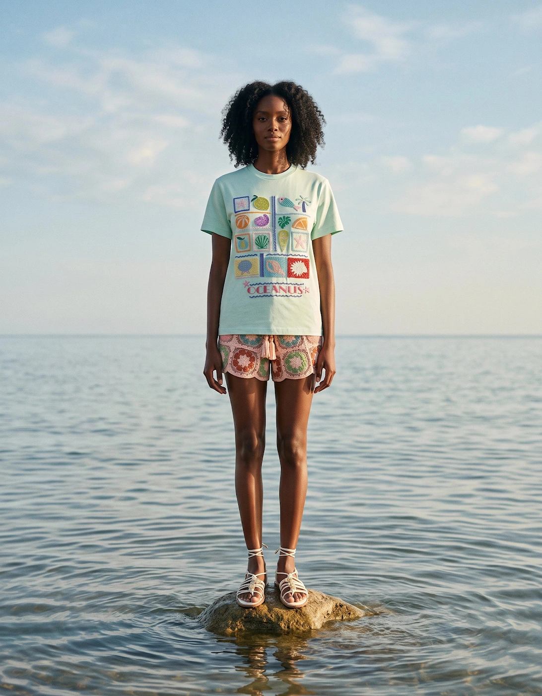 Green Mint Plage Tee Beaded T-shirt