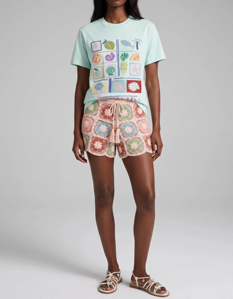 Green Mint Plage Tee Beaded T-shirt