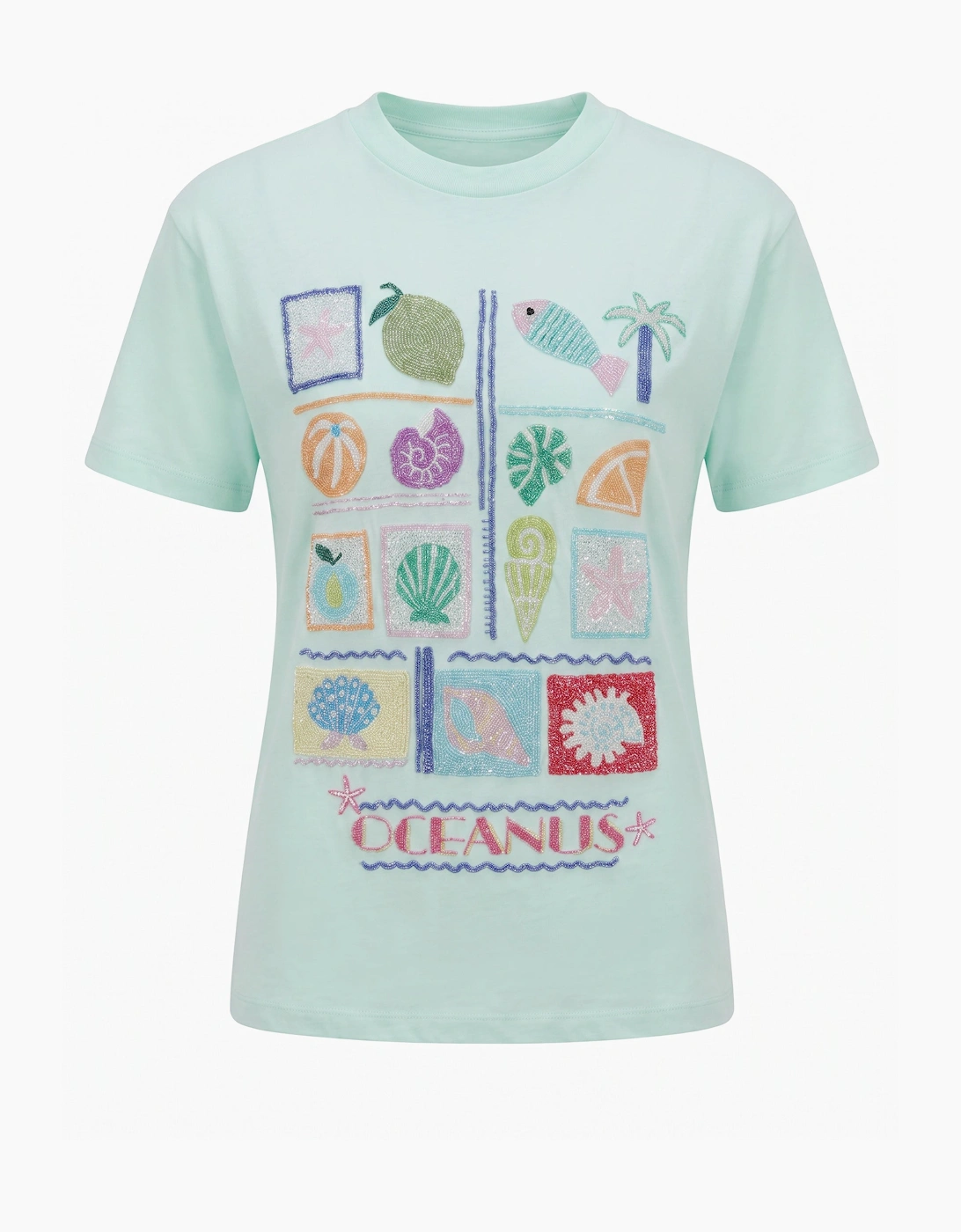 Green Mint Plage Tee Beaded T-shirt