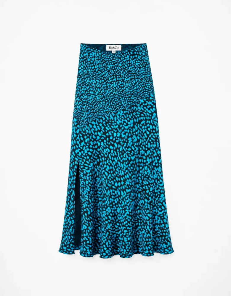 Blue Dash Print Contrast Panel Skirt