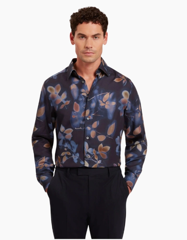 Ted Baker Kalmill Regular Fit Leaf Shadow Print Navy Shirt