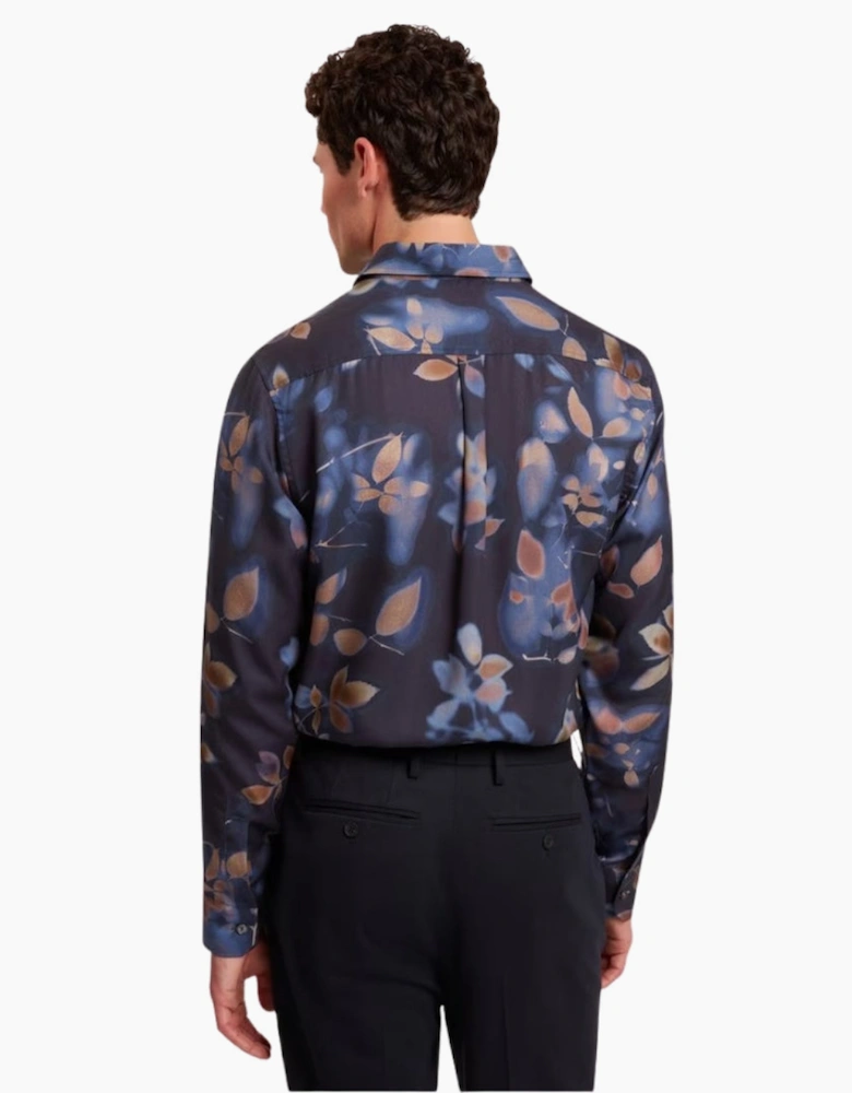 Ted Baker Kalmill Regular Fit Leaf Shadow Print Navy Shirt