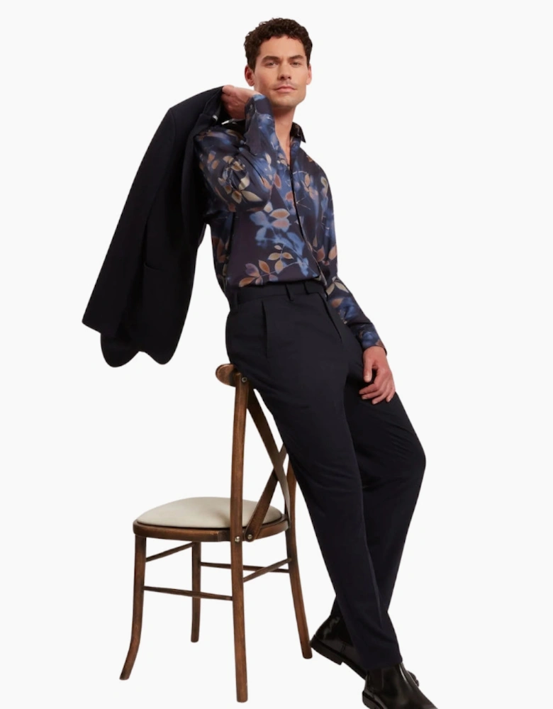 Ted Baker Kalmill Regular Fit Leaf Shadow Print Navy Shirt
