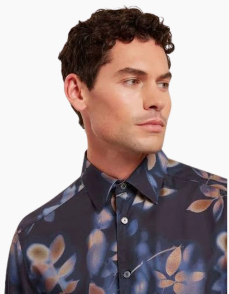 Ted Baker Kalmill Regular Fit Leaf Shadow Print Navy Shirt