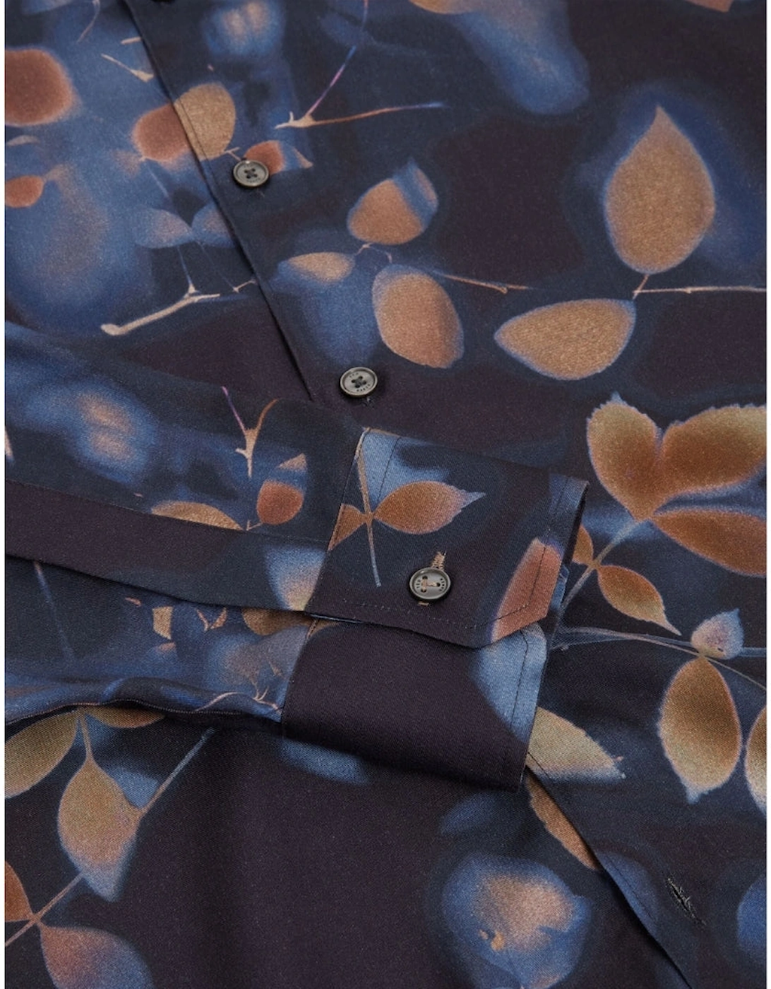 Ted Baker Kalmill Regular Fit Leaf Shadow Print Navy Shirt