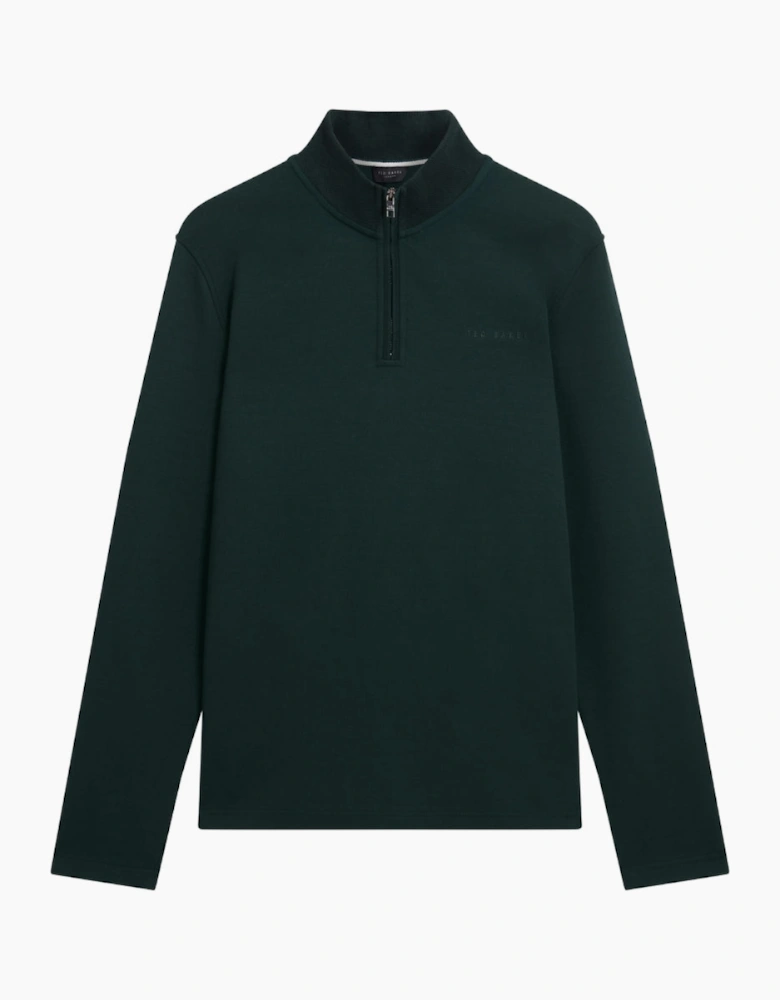 Ted Baker Crabtre Branded Honeycomb Trim Dark Green Half Zip