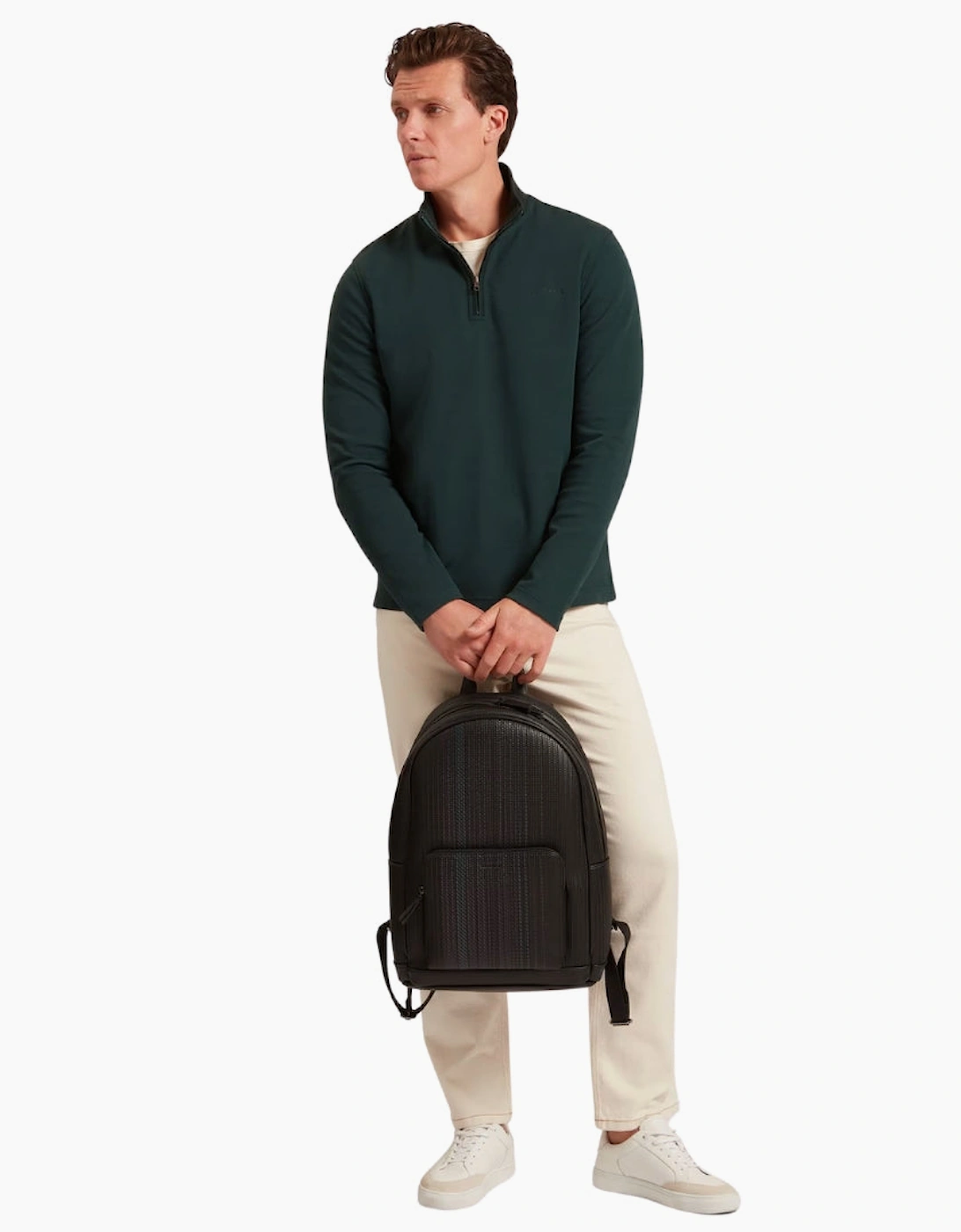 Ted Baker Crabtre Branded Honeycomb Trim Dark Green Half Zip