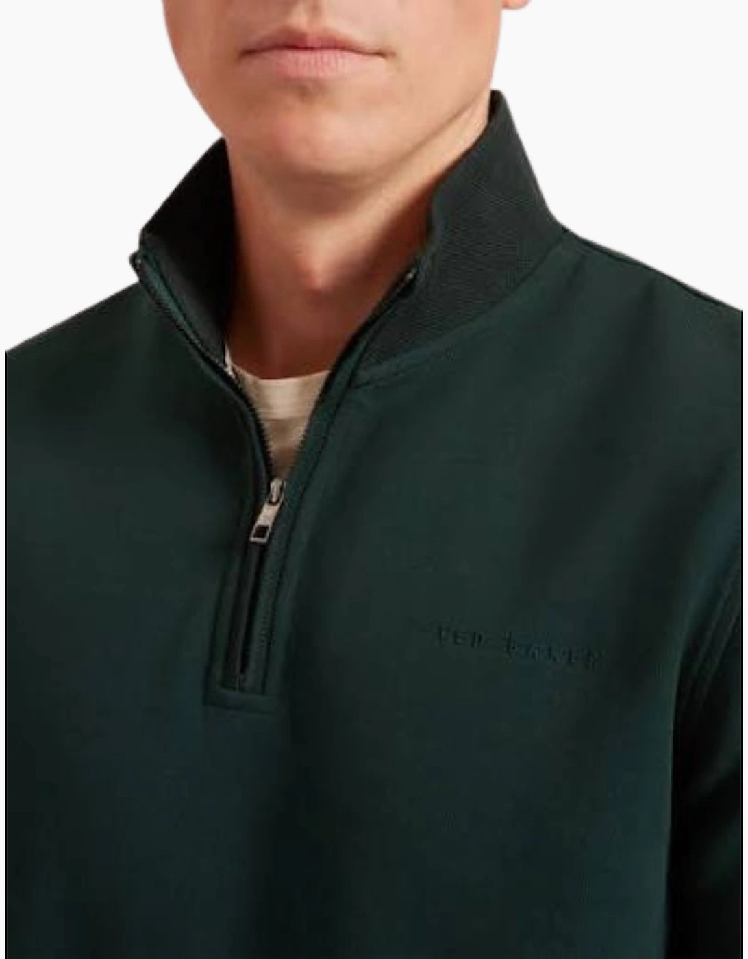 Ted Baker Crabtre Branded Honeycomb Trim Dark Green Half Zip