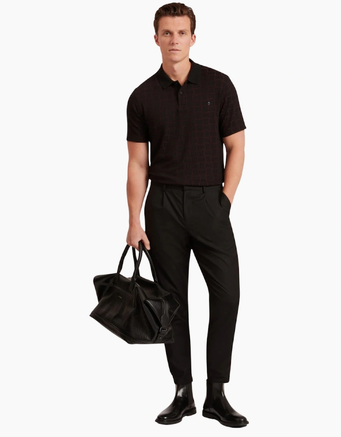 Ted Baker Eduard Men's Square Jacquard Polo Shirt in Black, Size M - Image 5
