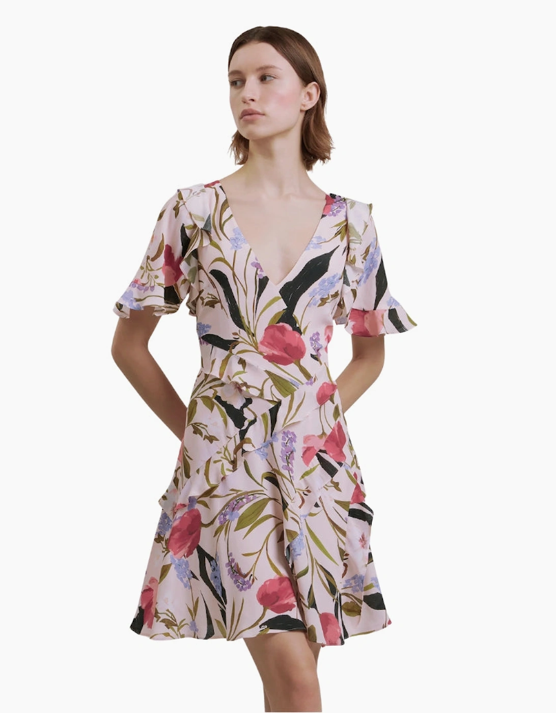 Ted Baker Issiia Frill Detail Pale Pink Mini Dress
