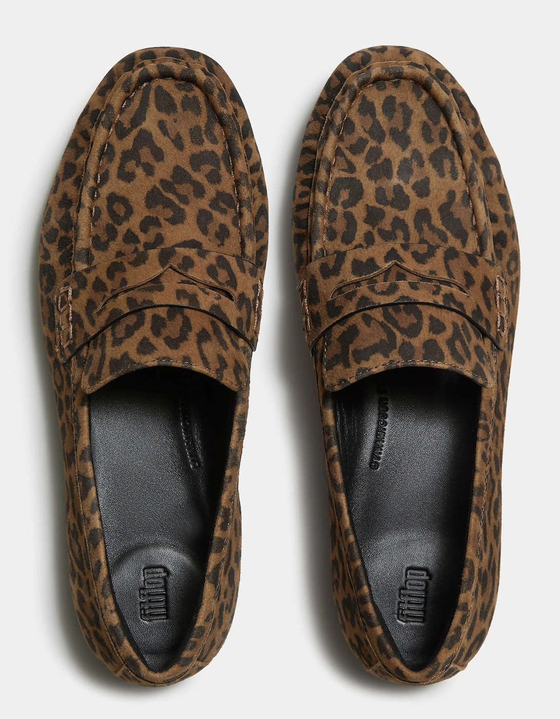 FitFlop Delicato Womens Suede Leopard Loafers - Tan/Black E76