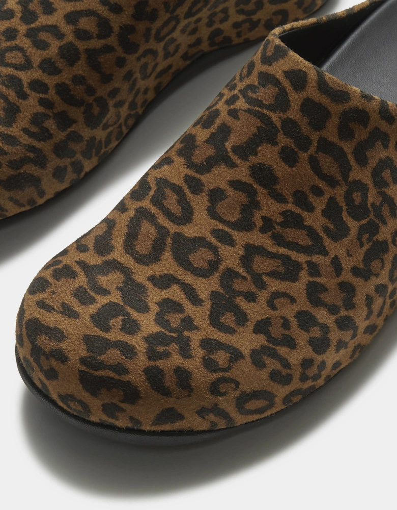 FitFlop Shuv Womens Suede Leopard Mules - Tan/Black E76