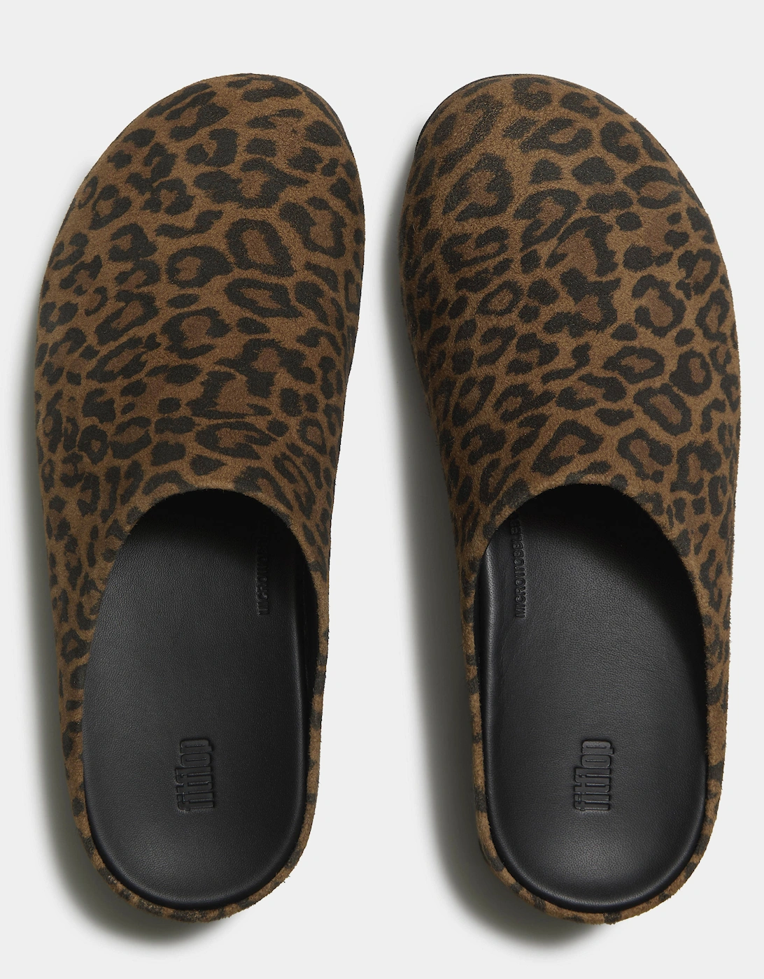FitFlop Shuv Womens Suede Leopard Mules - Tan/Black E76