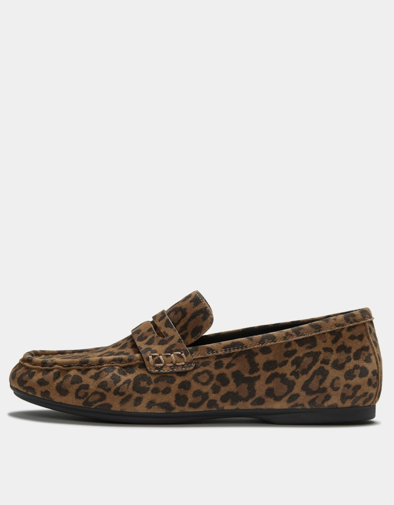 FitFlop Delicato Womens Suede Leopard Loafers - Tan/Black E76