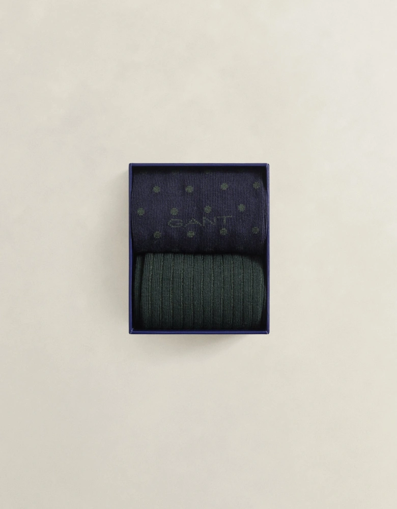 GANT Mens Dot And Rib 2-Pack Sock Gift Box - 433 Evening Blue