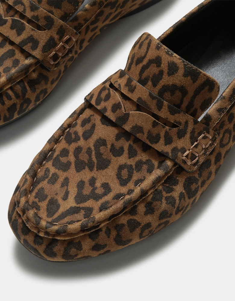 FitFlop Delicato Womens Suede Leopard Loafers - Tan/Black E76