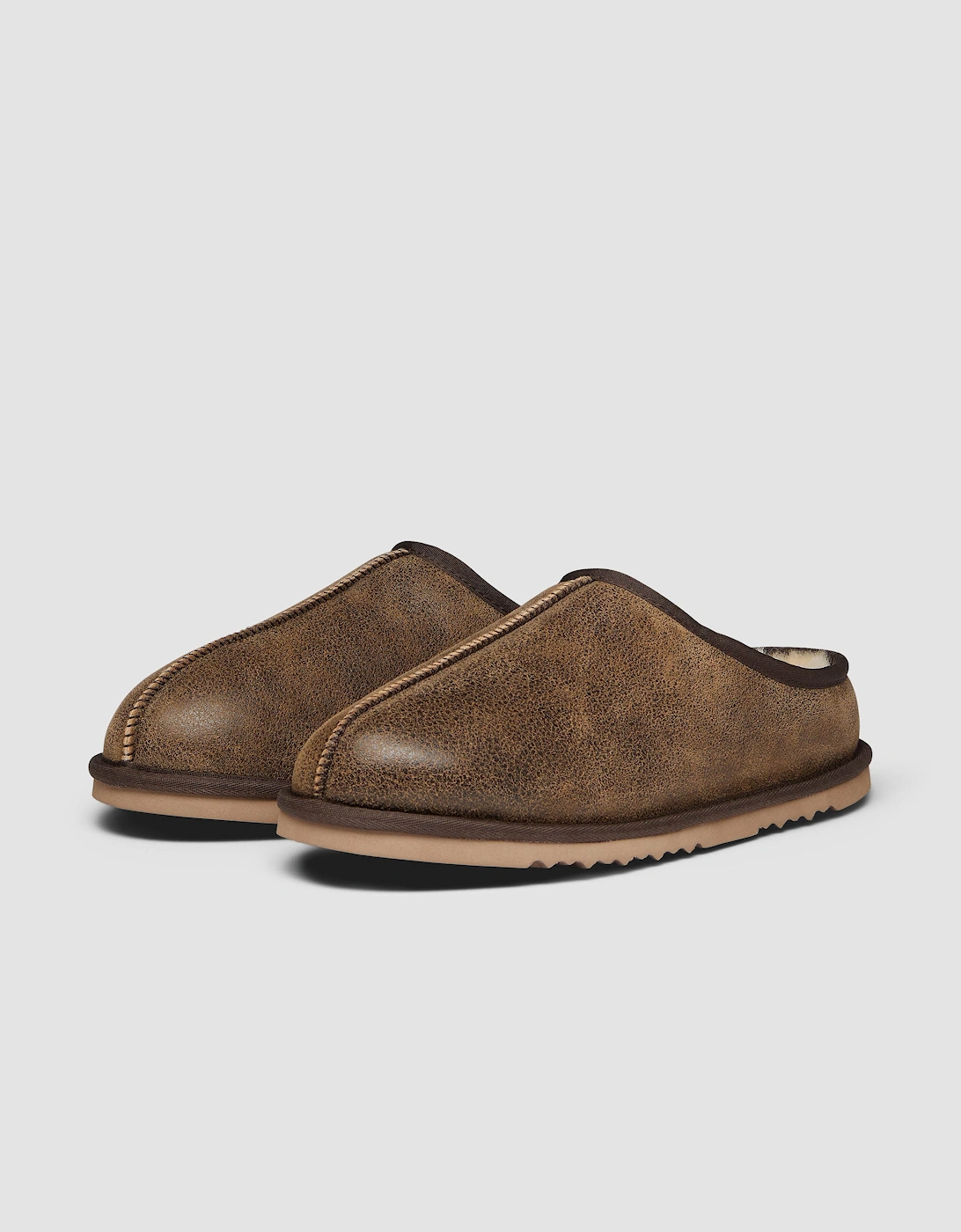 Oliver Sweeney Yaxley Mens Leather Shearling Mule Slippers - Olive Brown