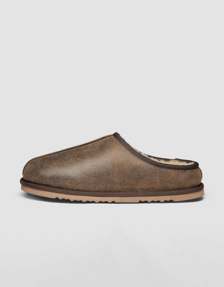 Oliver Sweeney Yaxley Mens Leather Shearling Mule Slippers - Olive Brown