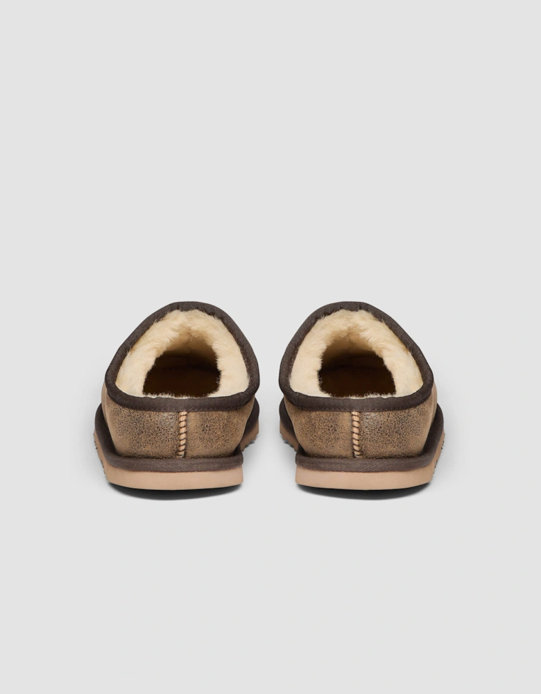 Oliver Sweeney Yaxley Mens Leather Shearling Mule Slippers - Olive Brown