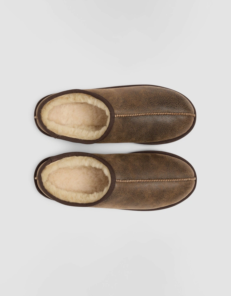 Oliver Sweeney Yaxley Mens Leather Shearling Mule Slippers - Olive Brown