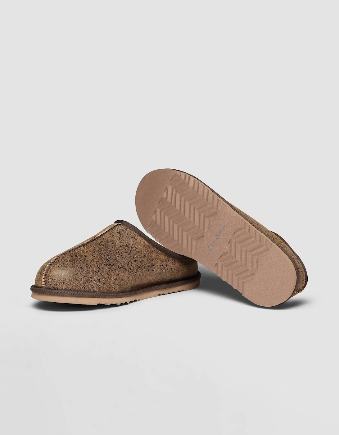 Oliver Sweeney Yaxley Mens Leather Shearling Mule Slippers - Olive Brown