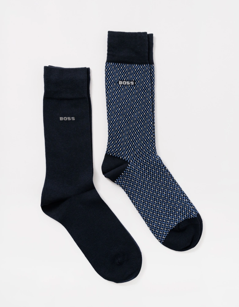 BOSS Orange 2-Pack Mens Regular Length Combed Cotton-Blend Minipattern Socks - Dark Blue 401