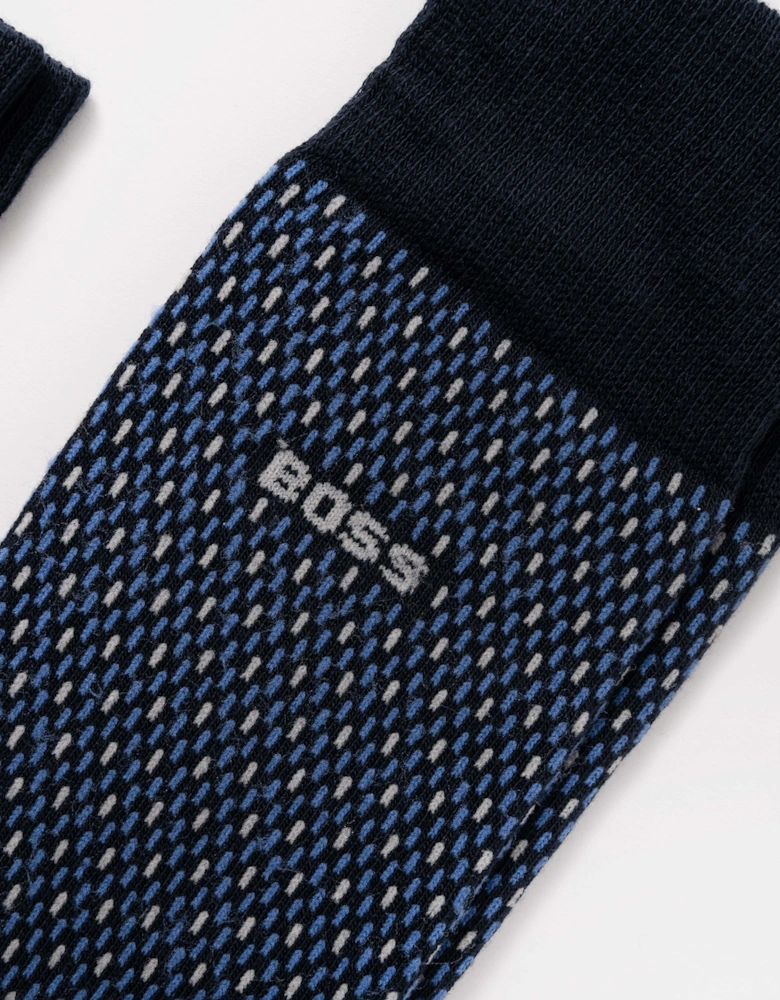 BOSS Orange 2-Pack Mens Regular Length Combed Cotton-Blend Minipattern Socks - Dark Blue 401