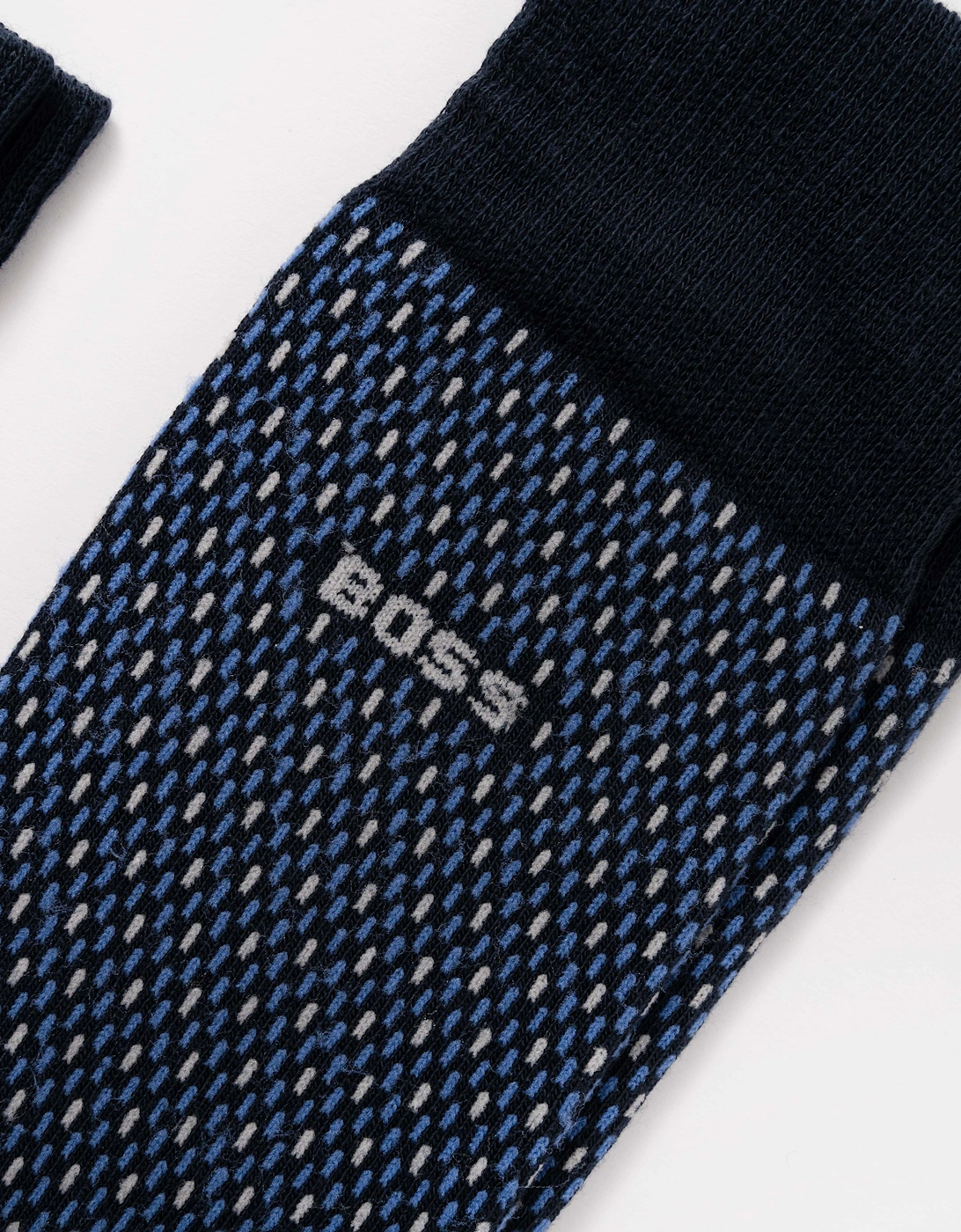 BOSS Orange 2-Pack Mens Regular Length Combed Cotton-Blend Minipattern Socks - Dark Blue 401