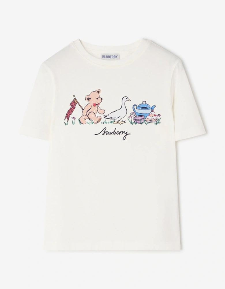 Burberry Girls Cedar Teddy Party T-Shirt in Ivory