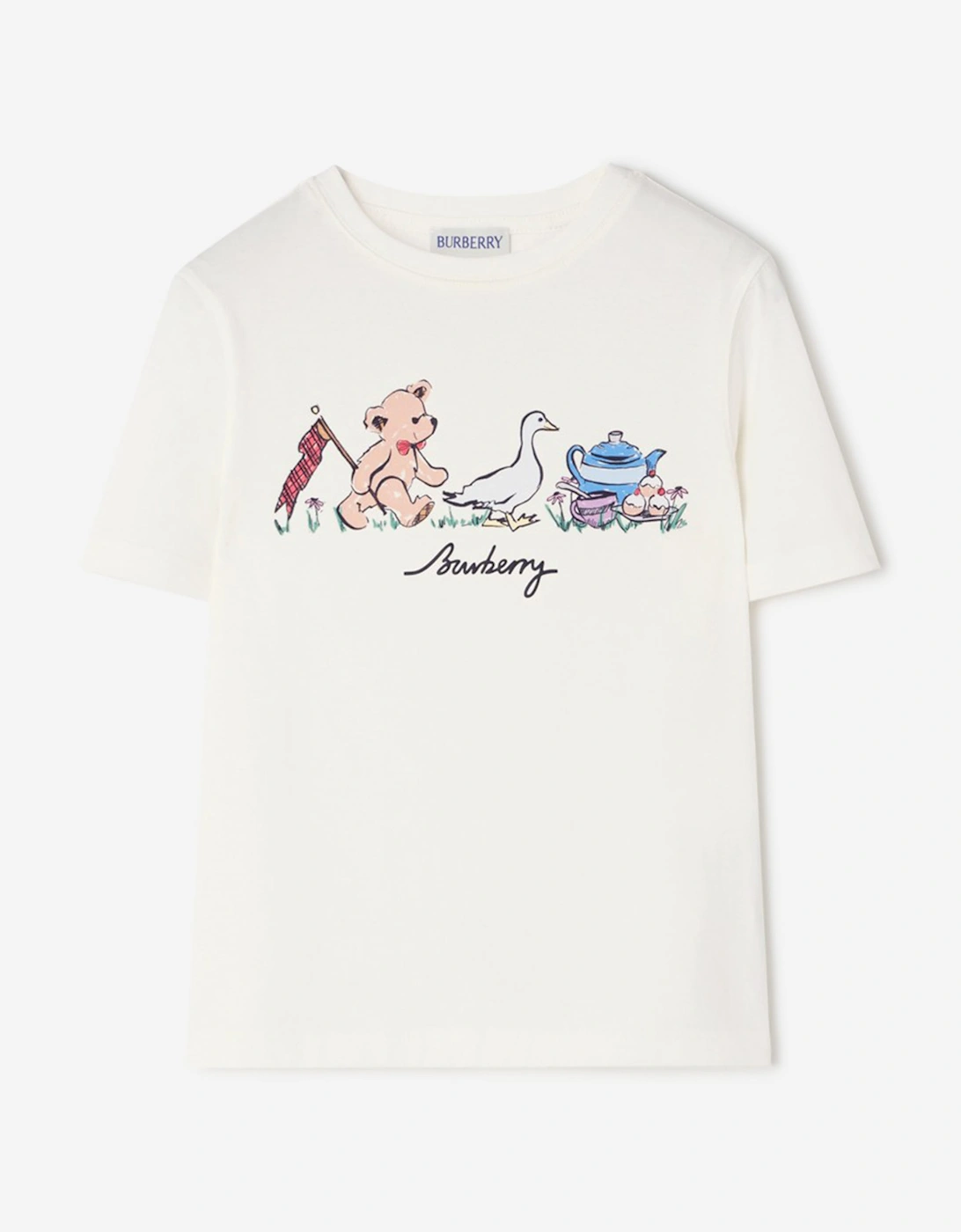 Burberry Girls Cedar Teddy Party T-Shirt in Ivory
