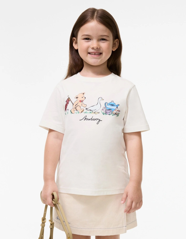 Burberry Girls Cedar Teddy Party T-Shirt in Ivory