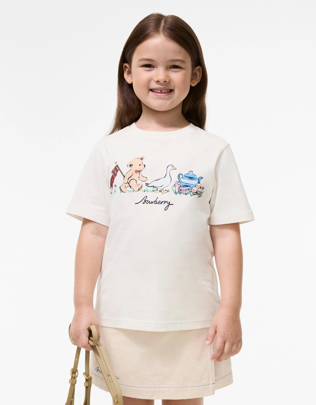 Burberry Girls Cedar Teddy Party T-Shirt in Ivory