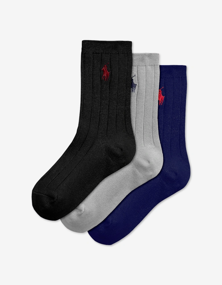 Ralph Lauren Boys 3 Pack Crew Socks Set in Navy