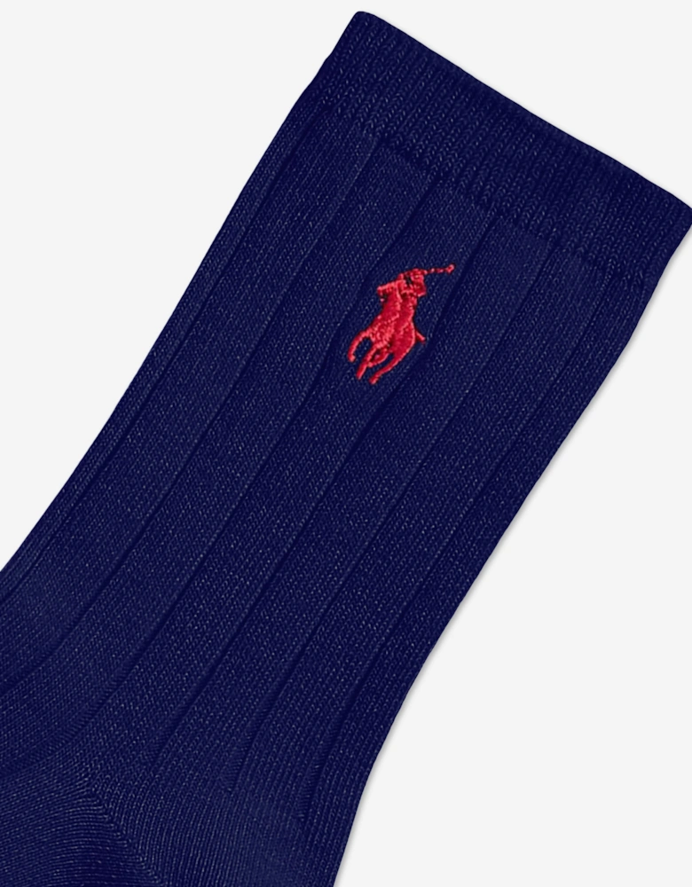Ralph Lauren Boys 3 Pack Crew Socks Set in Navy