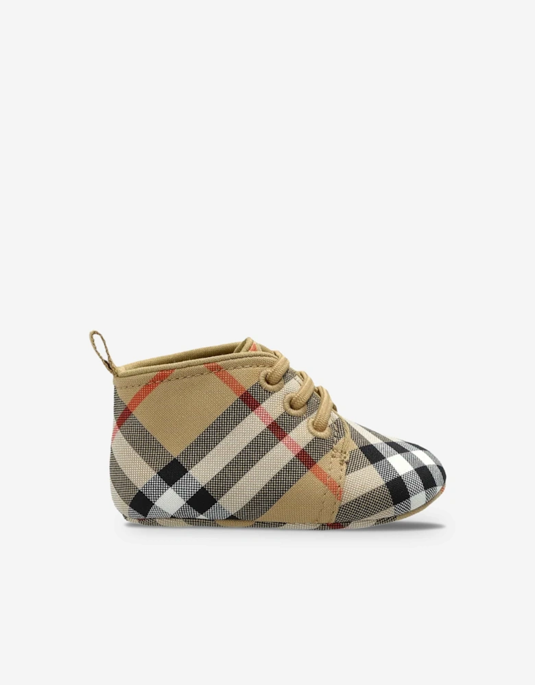 Burberry Baby Corby Check Booties in Beige