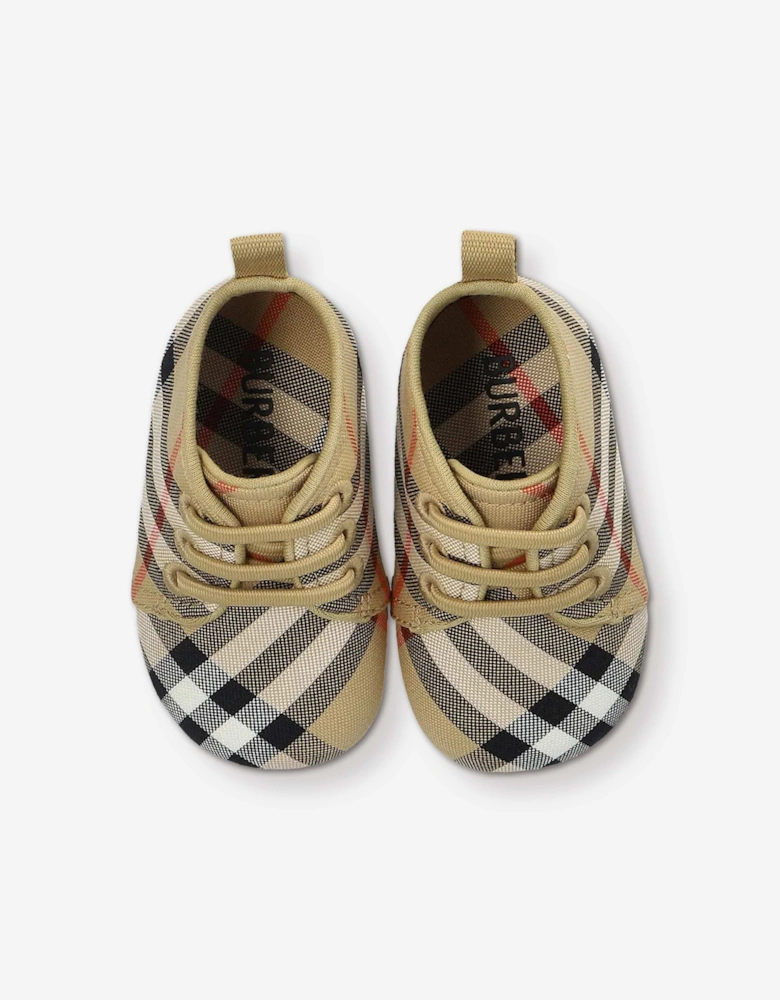Burberry Baby Corby Check Booties in Beige