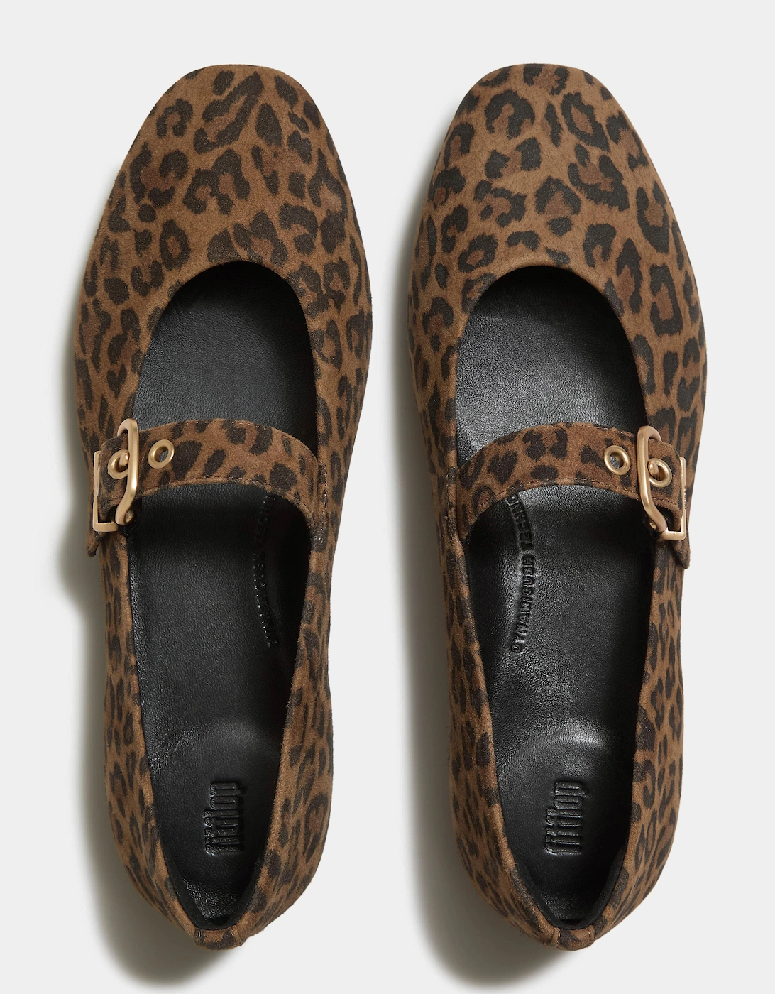 FitFlop Delicato Womens Suede Leopard Mary Janes - Tan/Black E76