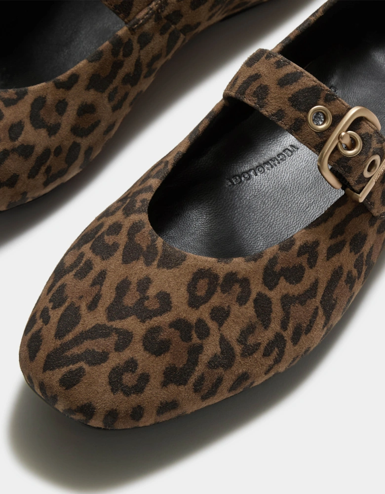 FitFlop Delicato Womens Suede Leopard Mary Janes - Tan/Black E76