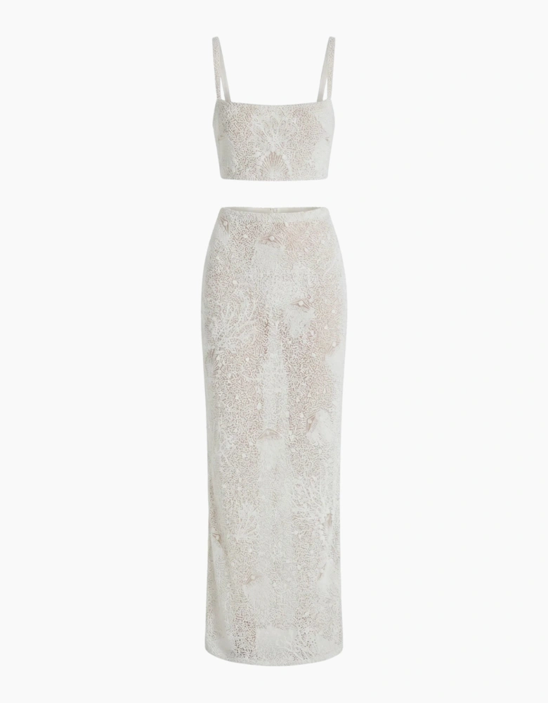 Faith Beaded Powermesh Jellyfish Maxi Skirt White