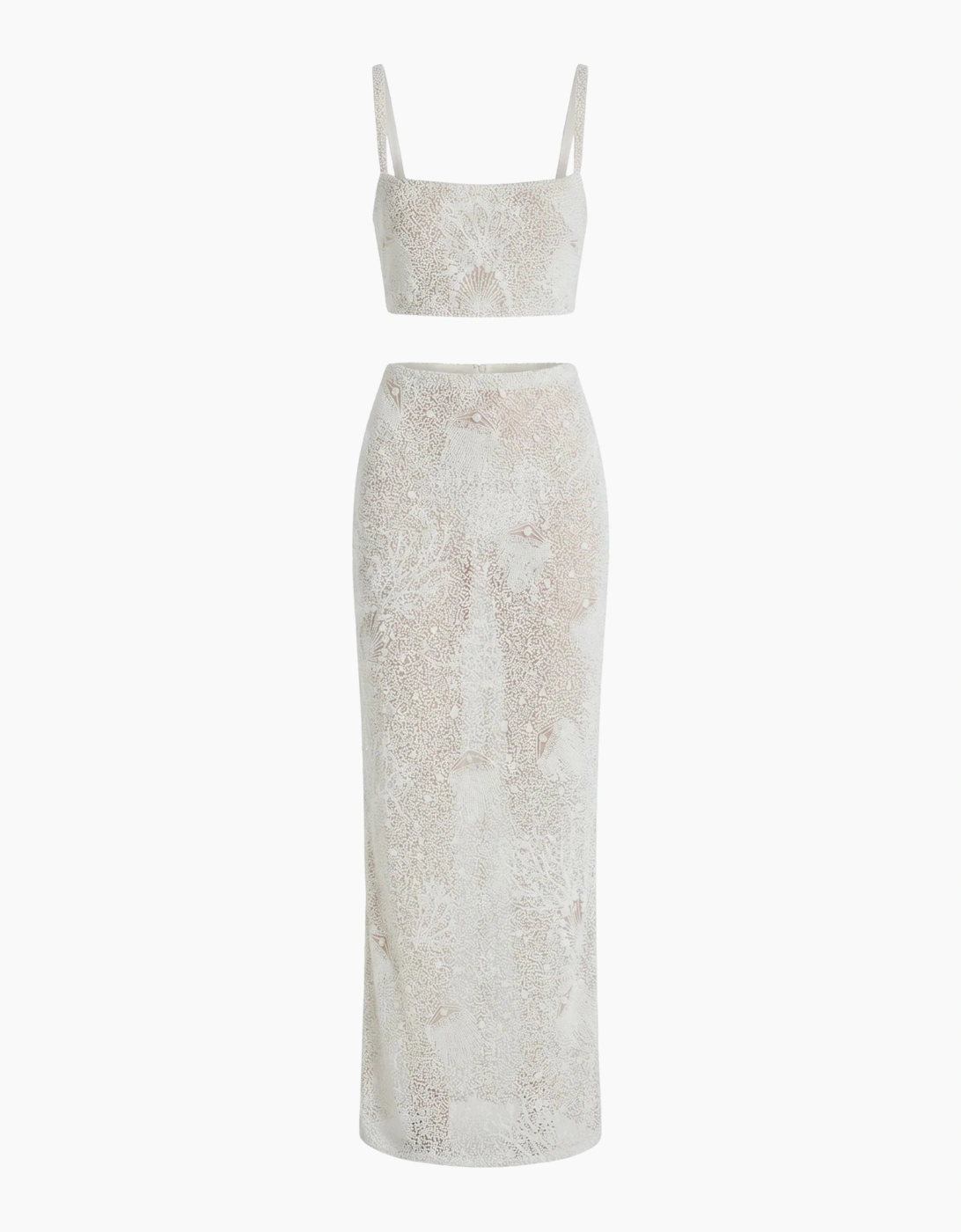 Faith Beaded Powermesh Jellyfish Maxi Skirt White