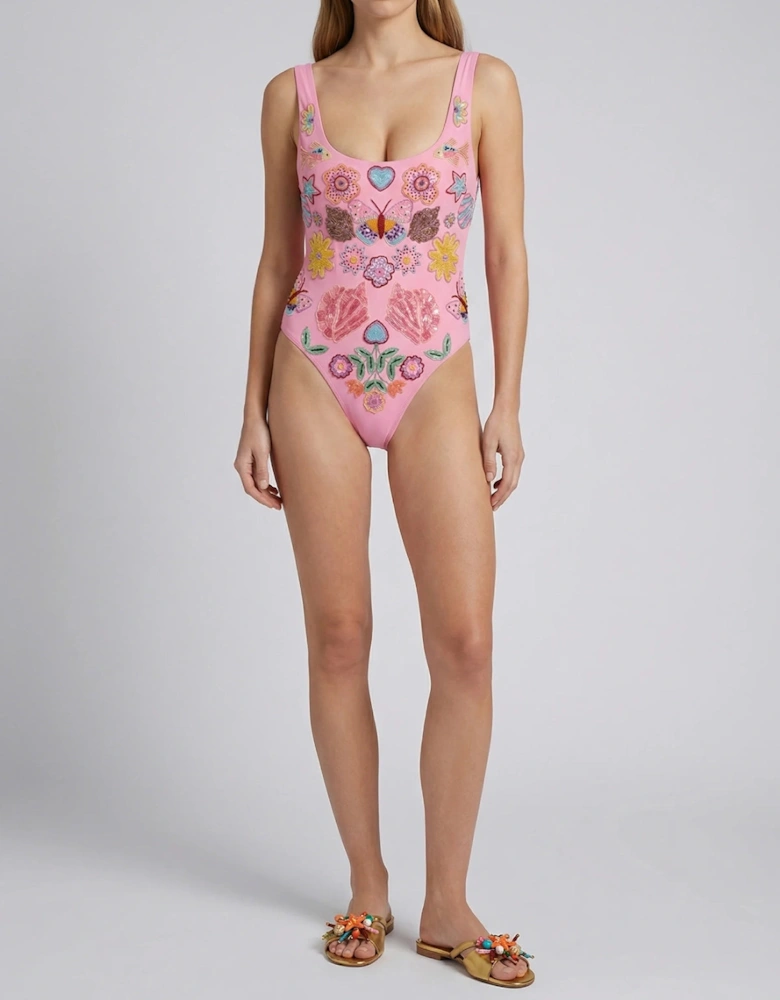 Mirrored Sea One Piece Swimsuit Pink