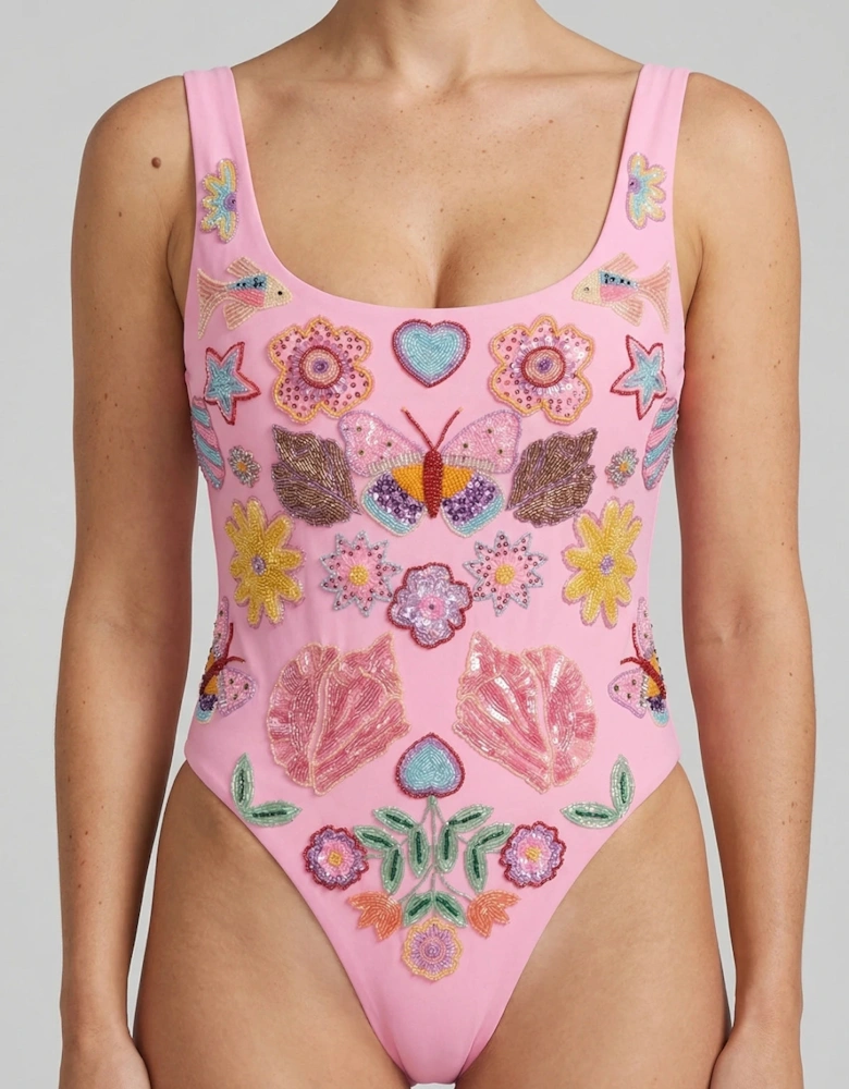 Mirrored Sea One Piece Swimsuit Pink