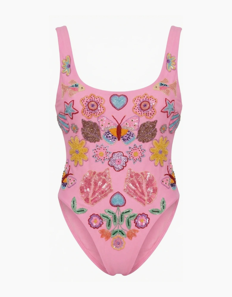 Mirrored Sea One Piece Swimsuit Pink