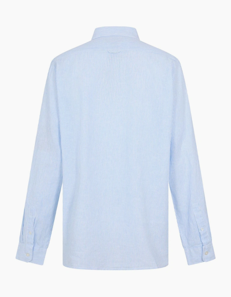 Wool Stripe Collared Shirt with Button Placket