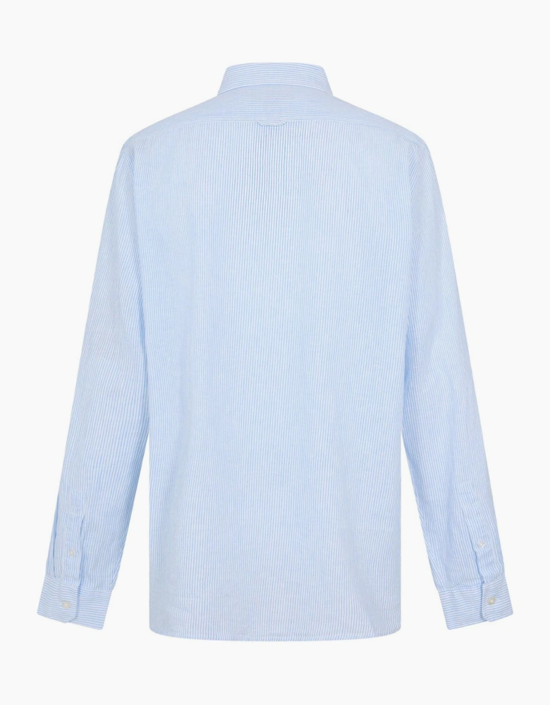 Wool Stripe Collared Shirt with Button Placket