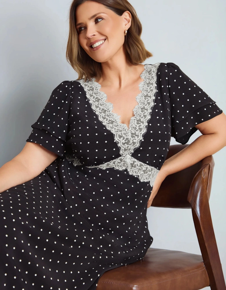 Black Polka Dot Lace Insert Maxi Dress