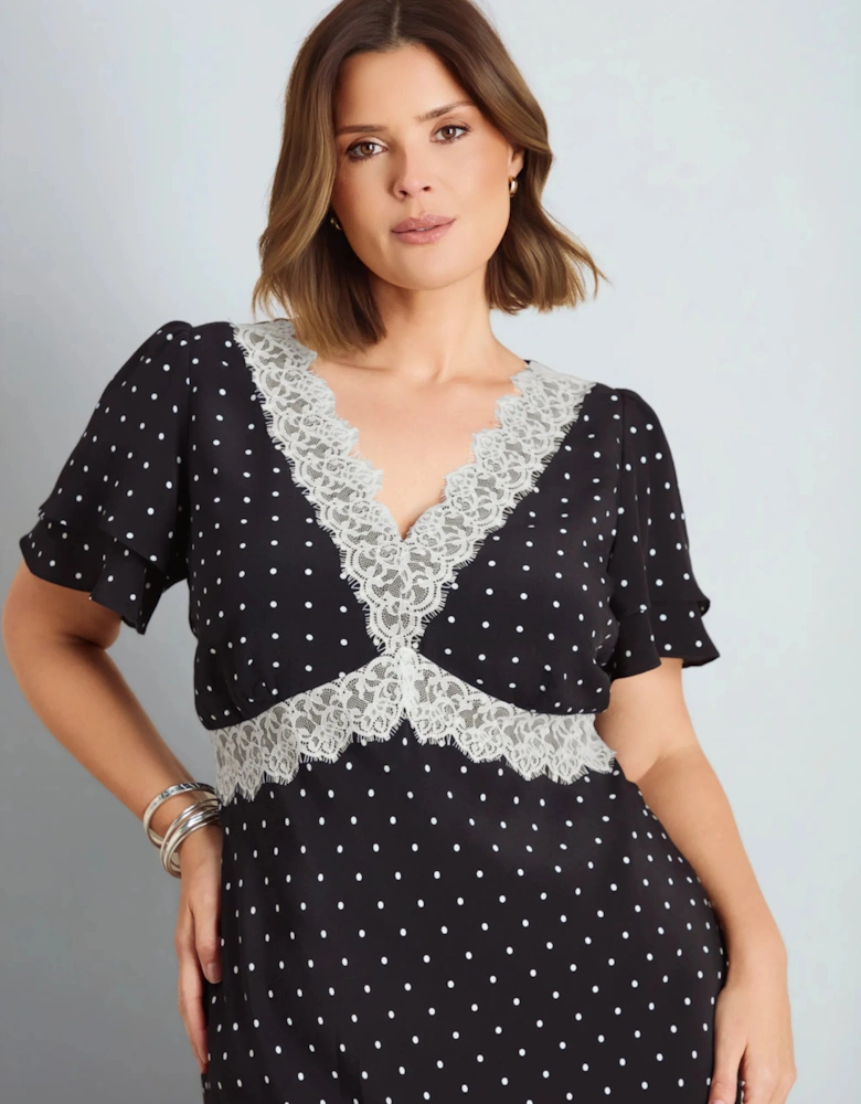 Black Polka Dot Lace Insert Maxi Dress