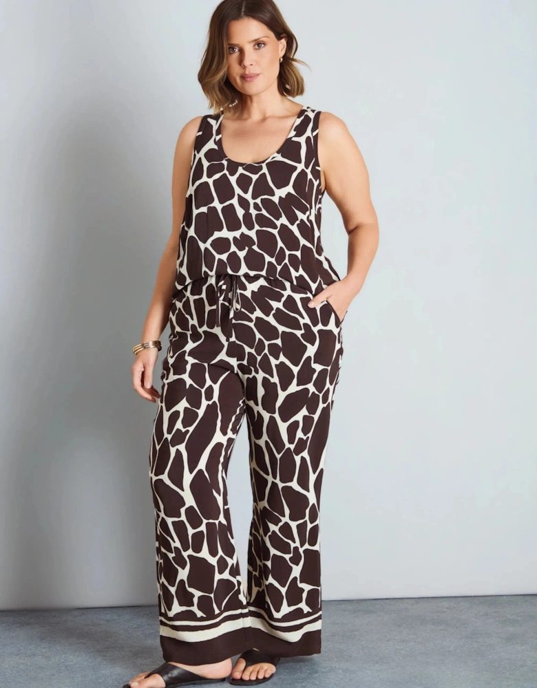 Brown Animal Print Wide Leg Trousers
