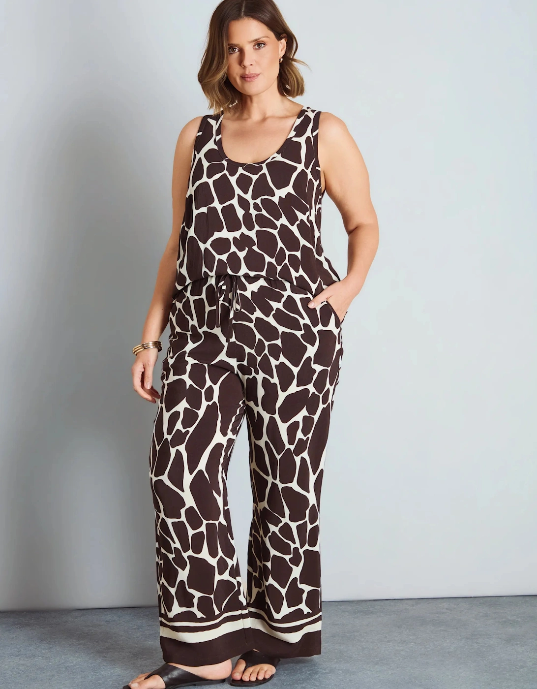 Brown Animal Print Wide Leg Trousers