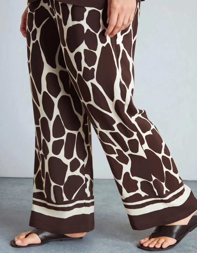 Brown Animal Print Wide Leg Trousers